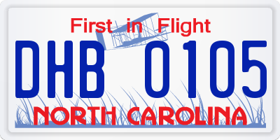 NC license plate DHB0105