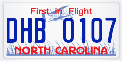 NC license plate DHB0107