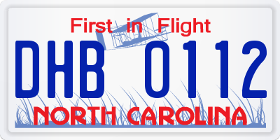 NC license plate DHB0112