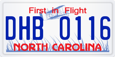 NC license plate DHB0116