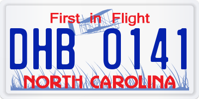 NC license plate DHB0141