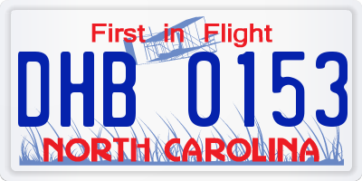 NC license plate DHB0153