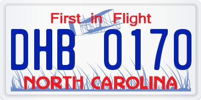 NC license plate DHB0170