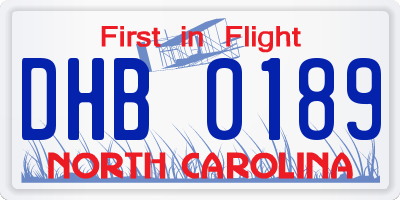 NC license plate DHB0189
