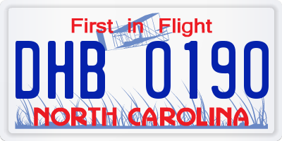 NC license plate DHB0190