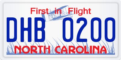 NC license plate DHB0200
