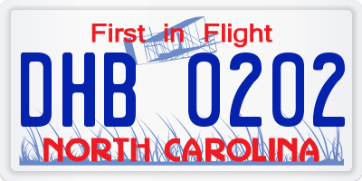 NC license plate DHB0202
