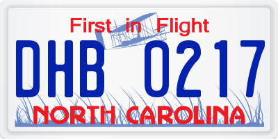 NC license plate DHB0217