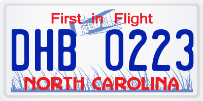NC license plate DHB0223