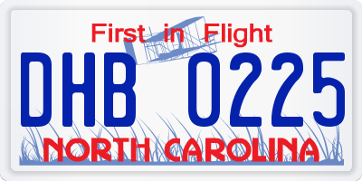 NC license plate DHB0225
