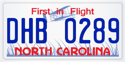 NC license plate DHB0289