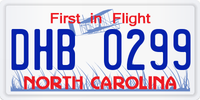 NC license plate DHB0299