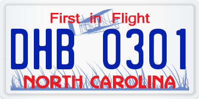 NC license plate DHB0301