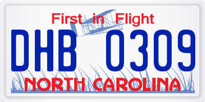 NC license plate DHB0309