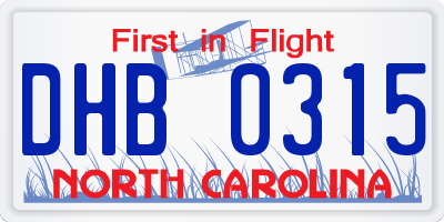 NC license plate DHB0315