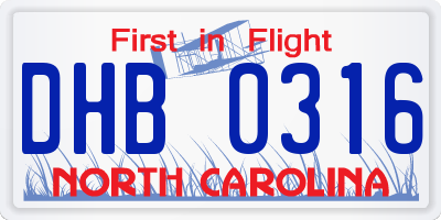 NC license plate DHB0316