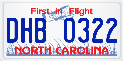 NC license plate DHB0322