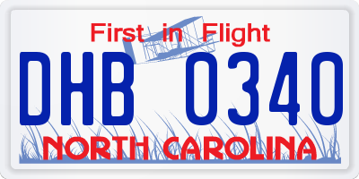 NC license plate DHB0340