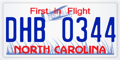 NC license plate DHB0344