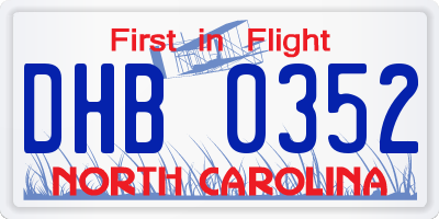 NC license plate DHB0352