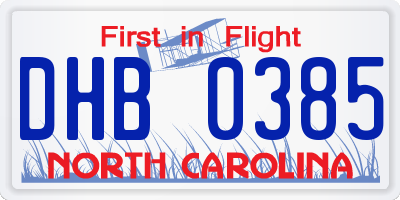 NC license plate DHB0385