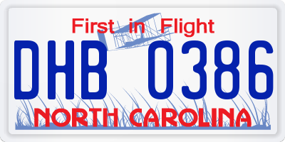 NC license plate DHB0386