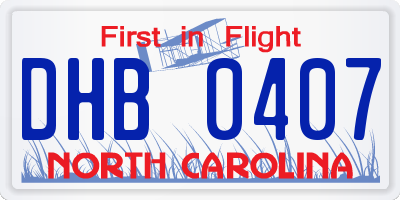 NC license plate DHB0407