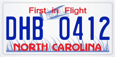 NC license plate DHB0412