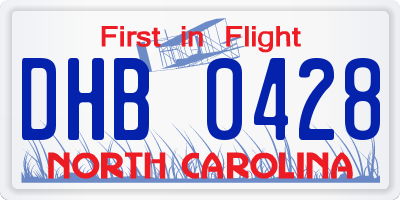 NC license plate DHB0428