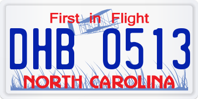 NC license plate DHB0513