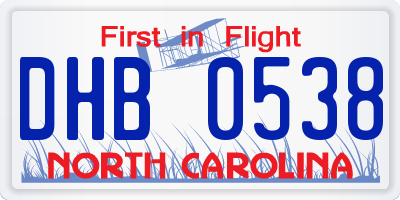 NC license plate DHB0538