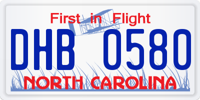 NC license plate DHB0580