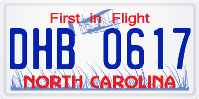 NC license plate DHB0617