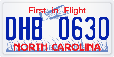 NC license plate DHB0630