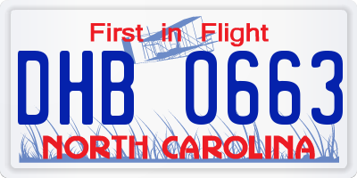 NC license plate DHB0663