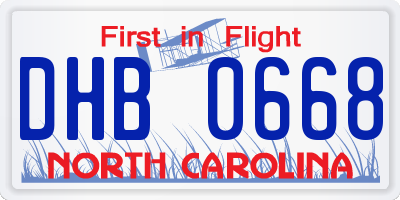NC license plate DHB0668