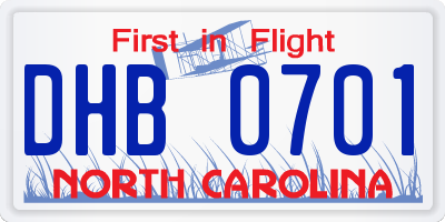 NC license plate DHB0701