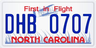 NC license plate DHB0707