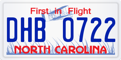 NC license plate DHB0722