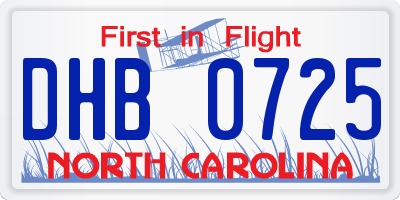 NC license plate DHB0725