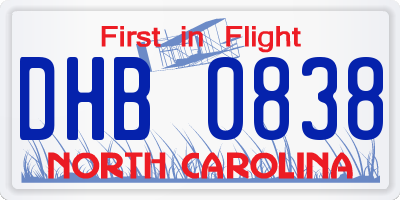 NC license plate DHB0838