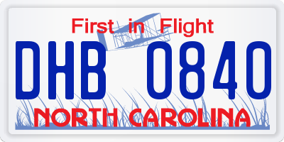NC license plate DHB0840