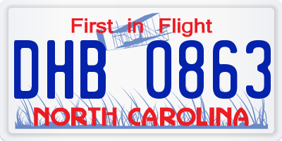 NC license plate DHB0863