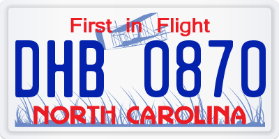 NC license plate DHB0870