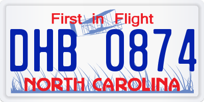 NC license plate DHB0874