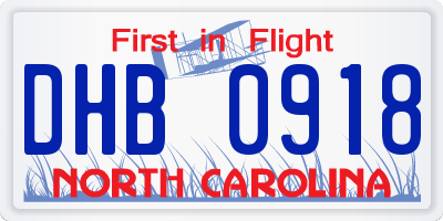 NC license plate DHB0918