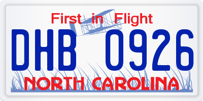 NC license plate DHB0926