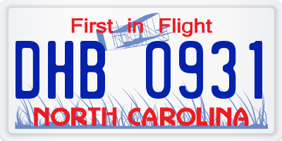 NC license plate DHB0931