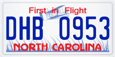 NC license plate DHB0953