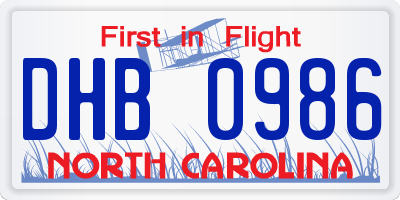 NC license plate DHB0986